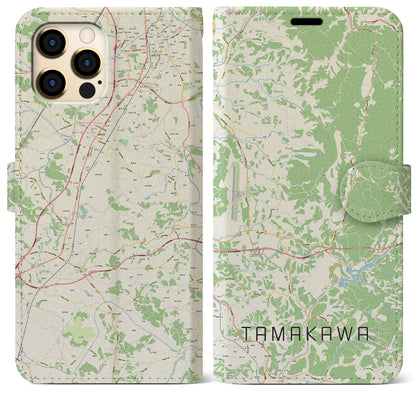 【玉川（福島県）】地図柄iPhoneケース（手帳タイプ）ナチュラル・iPhone 12 Pro Max 用
