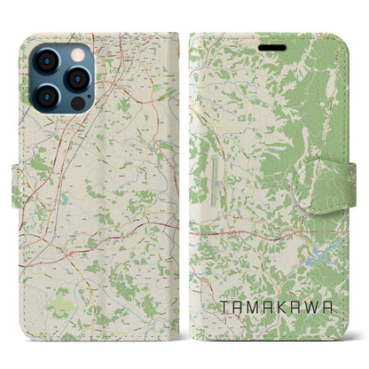 【玉川（福島県）】地図柄iPhoneケース（手帳タイプ）ナチュラル・iPhone 12 / 12 Pro 用