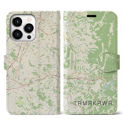 【玉川（福島県）】地図柄iPhoneケース（手帳タイプ）ナチュラル・iPhone 13 Pro 用