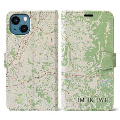 【玉川（福島県）】地図柄iPhoneケース（手帳タイプ）ナチュラル・iPhone 13 用