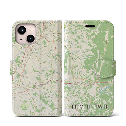 【玉川（福島県）】地図柄iPhoneケース（手帳タイプ）ナチュラル・iPhone 13 mini 用