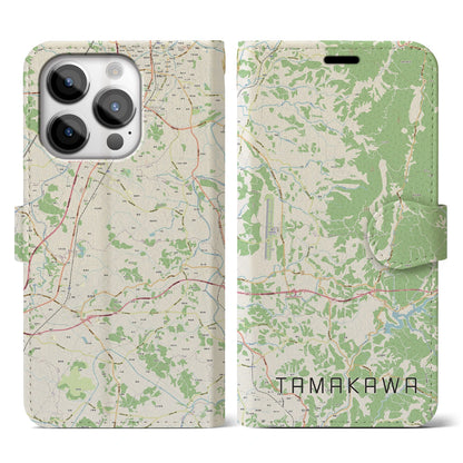 【玉川（福島県）】地図柄iPhoneケース（手帳タイプ）ナチュラル・iPhone 14 Pro 用