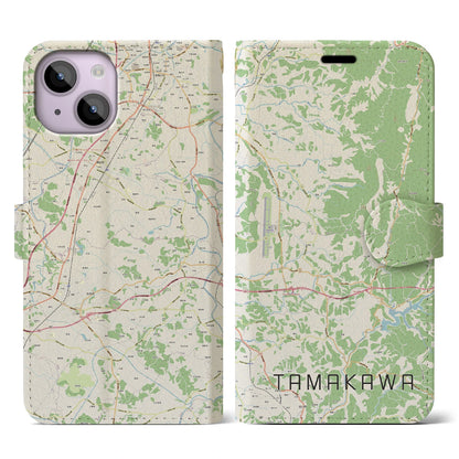 【玉川（福島県）】地図柄iPhoneケース（手帳タイプ）ナチュラル・iPhone 14 用