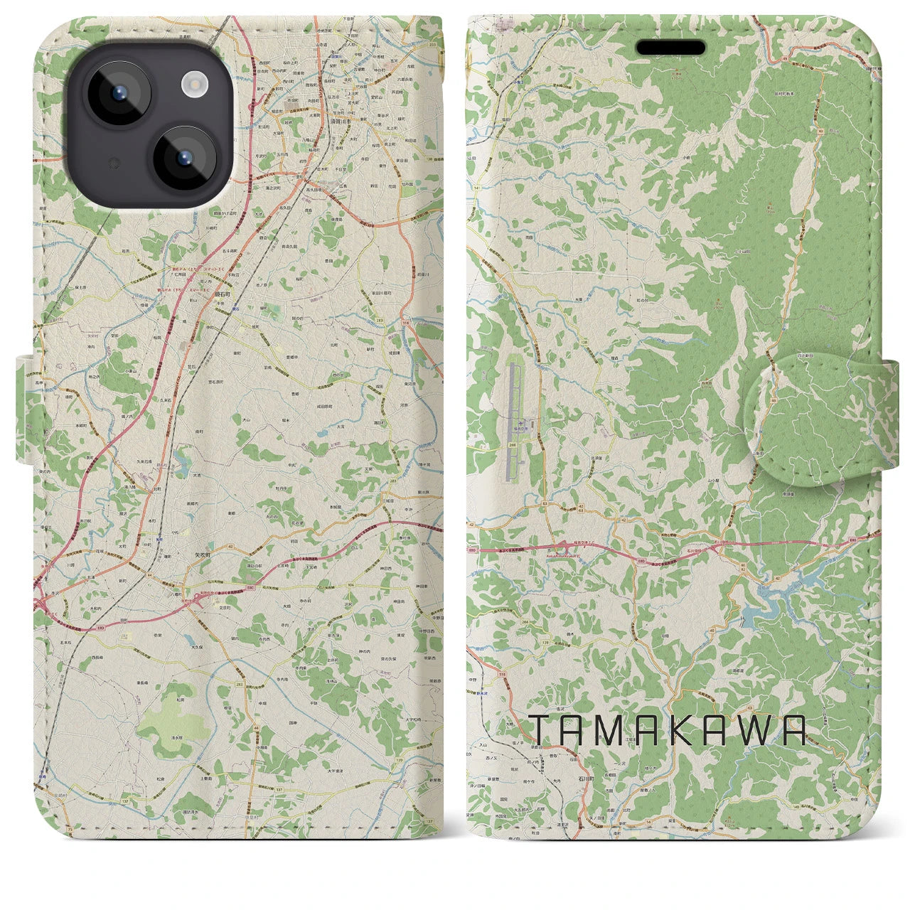 【玉川】地図柄iPhoneケース（手帳両面タイプ・ナチュラル）iPhone 14 Plus 用