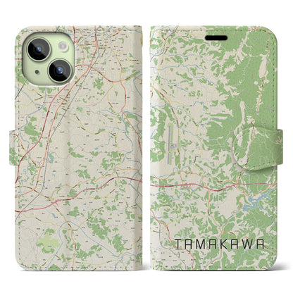 【玉川（福島県）】地図柄iPhoneケース（手帳タイプ）ナチュラル・iPhone 15 用