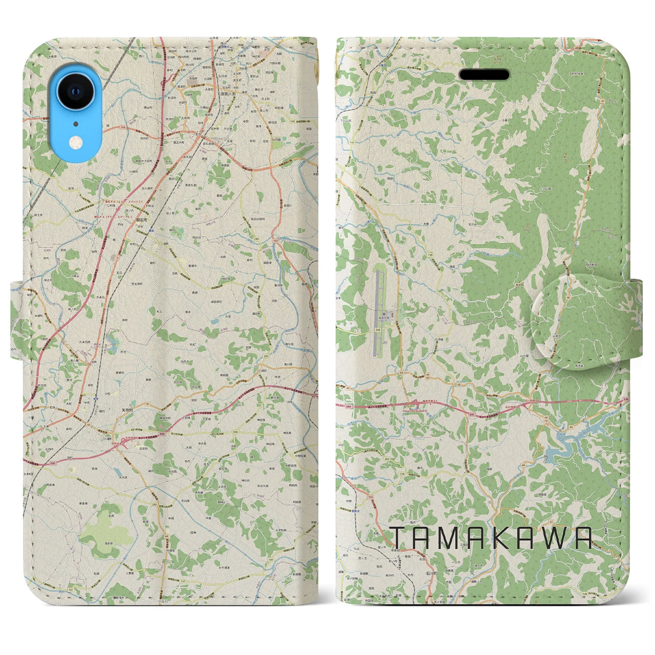 【玉川】地図柄iPhoneケース（手帳両面タイプ・ナチュラル）iPhone XR 用
