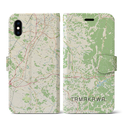 【玉川（福島県）】地図柄iPhoneケース（手帳タイプ）ナチュラル・iPhone XS / X 用