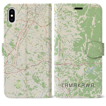【玉川（福島県）】地図柄iPhoneケース（手帳タイプ）ナチュラル・iPhone XS Max 用