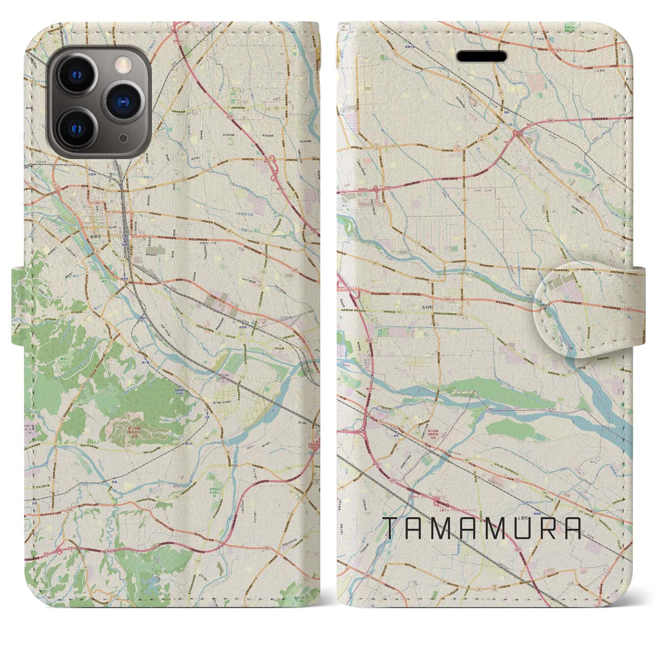 【玉村】地図柄iPhoneケース（手帳両面タイプ・ナチュラル）iPhone 11 Pro Max 用