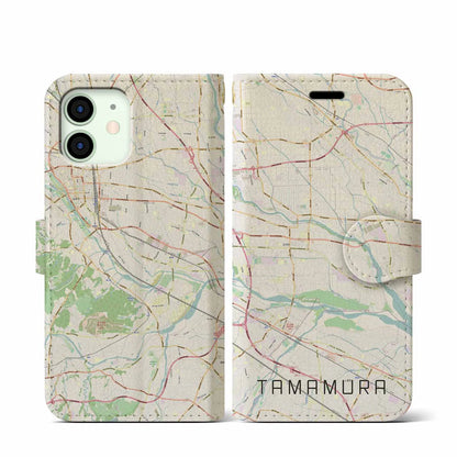 【玉村（群馬県）】地図柄iPhoneケース（手帳タイプ）ナチュラル・iPhone 12 mini 用