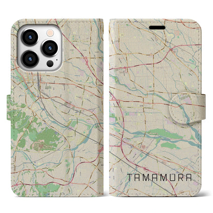 【玉村（群馬県）】地図柄iPhoneケース（手帳タイプ）ナチュラル・iPhone 13 Pro 用