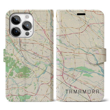 【玉村（群馬県）】地図柄iPhoneケース（手帳タイプ）ナチュラル・iPhone 14 Pro 用