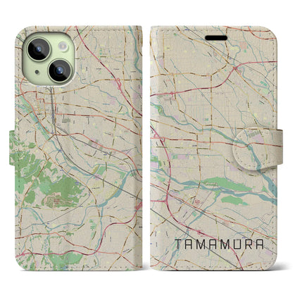 【玉村（群馬県）】地図柄iPhoneケース（手帳タイプ）ナチュラル・iPhone 15 用