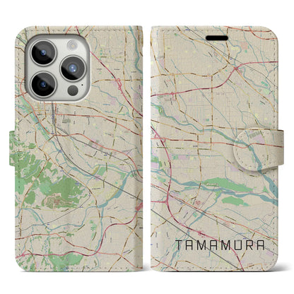 【玉村（群馬県）】地図柄iPhoneケース（手帳タイプ）ナチュラル・iPhone 15 Pro 用