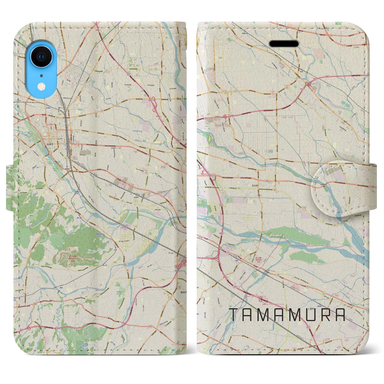 【玉村】地図柄iPhoneケース（手帳両面タイプ・ナチュラル）iPhone XR 用