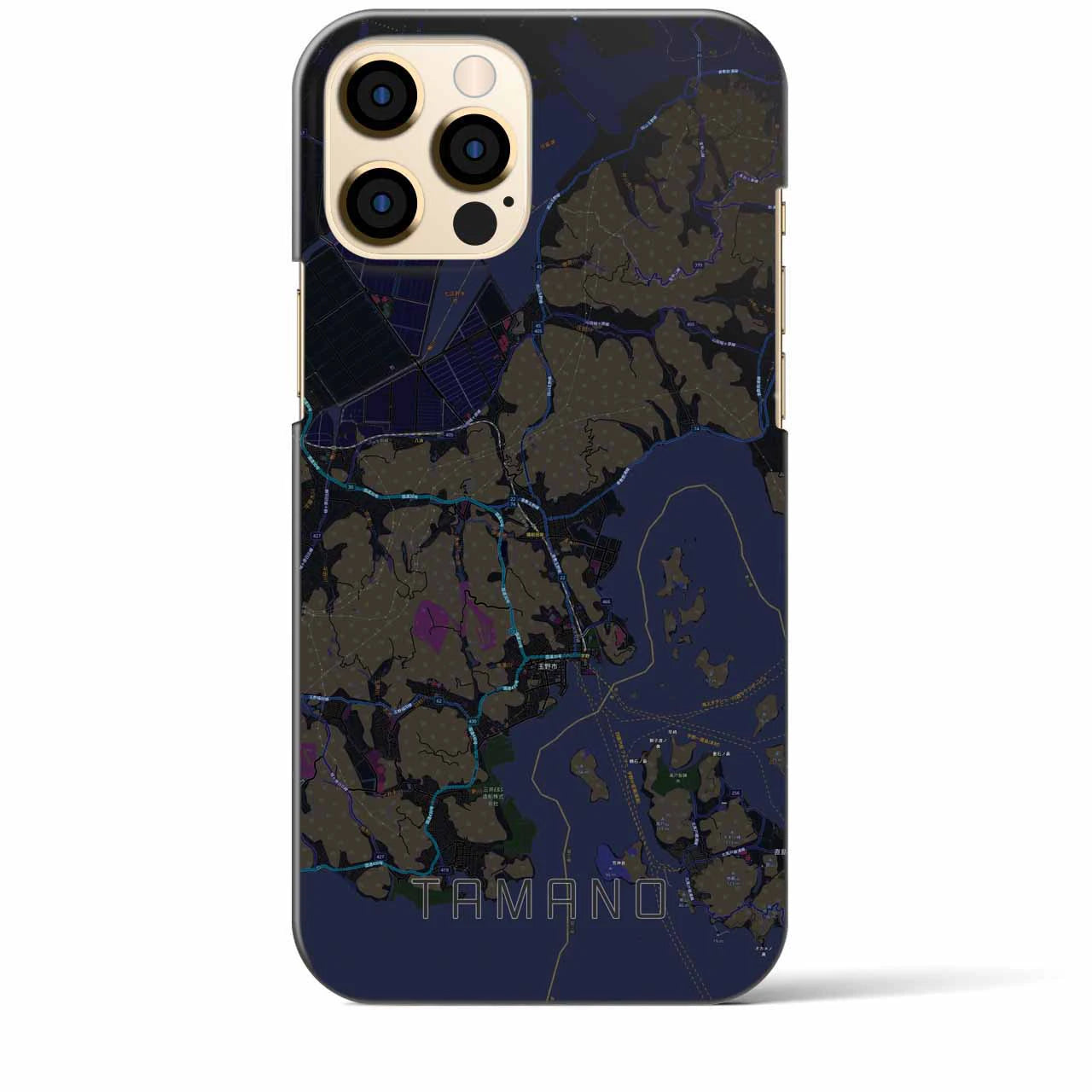 【玉野】地図柄iPhoneケース（バックカバータイプ・ブラック）iPhone 12 Pro Max 用