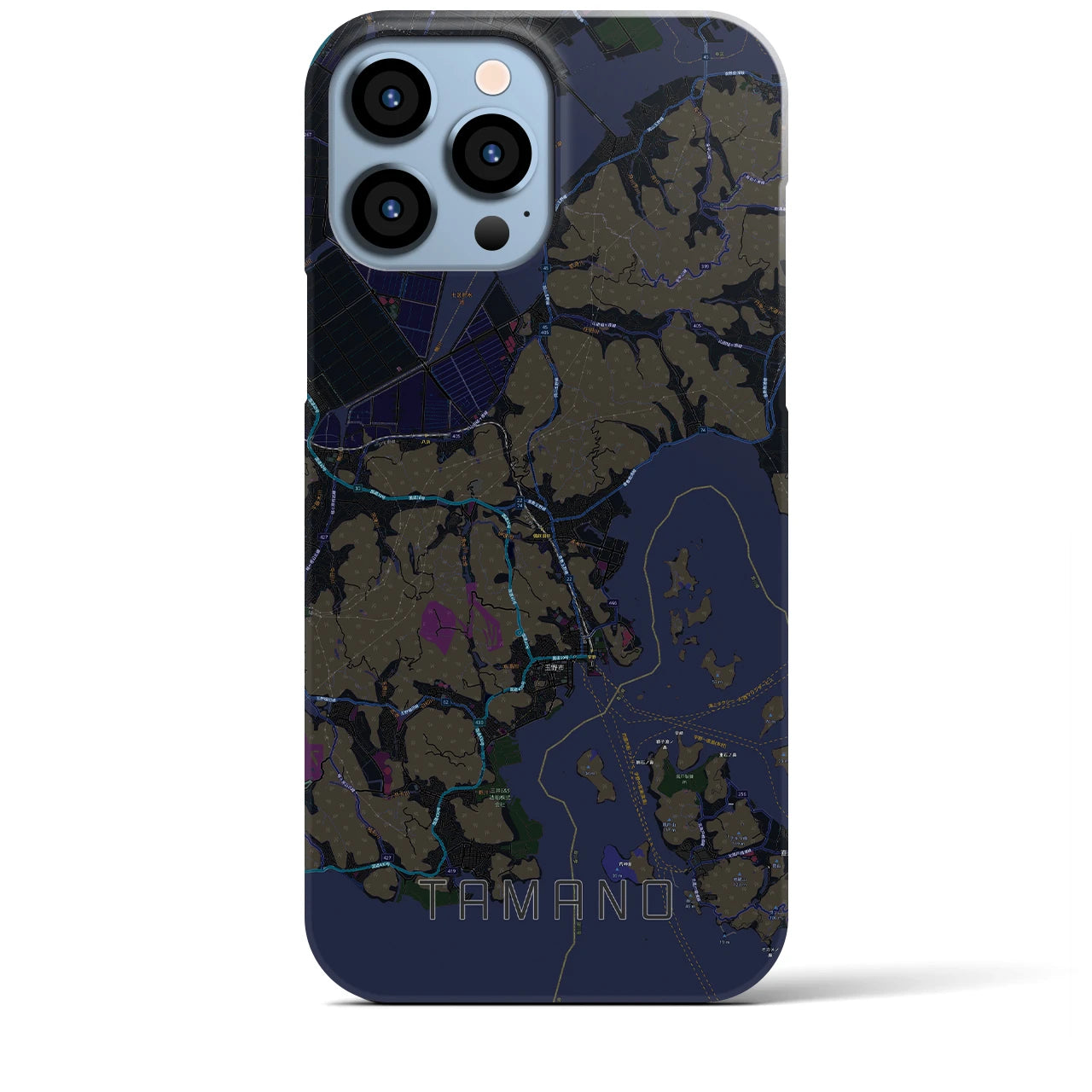 【玉野】地図柄iPhoneケース（バックカバータイプ・ブラック）iPhone 13 Pro Max 用