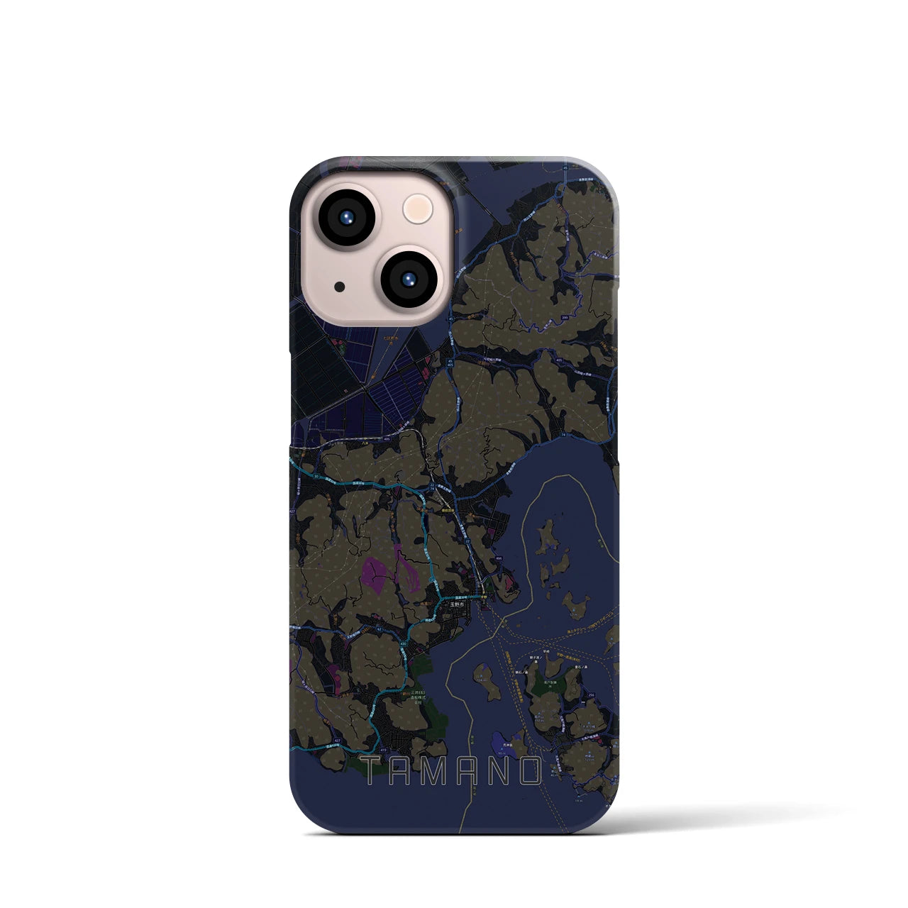 【玉野】地図柄iPhoneケース（バックカバータイプ・ブラック）iPhone 13 mini 用
