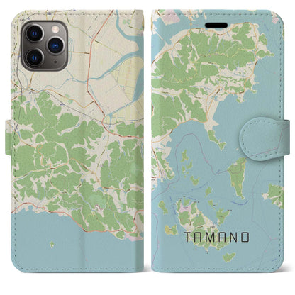 【玉野（岡山県）】地図柄iPhoneケース（手帳タイプ）ナチュラル・iPhone 11 Pro Max 用