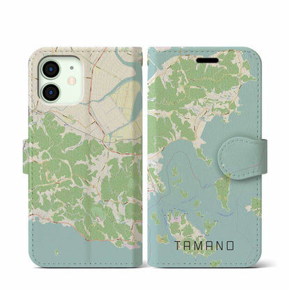 【玉野（岡山県）】地図柄iPhoneケース（手帳タイプ）ナチュラル・iPhone 12 mini 用