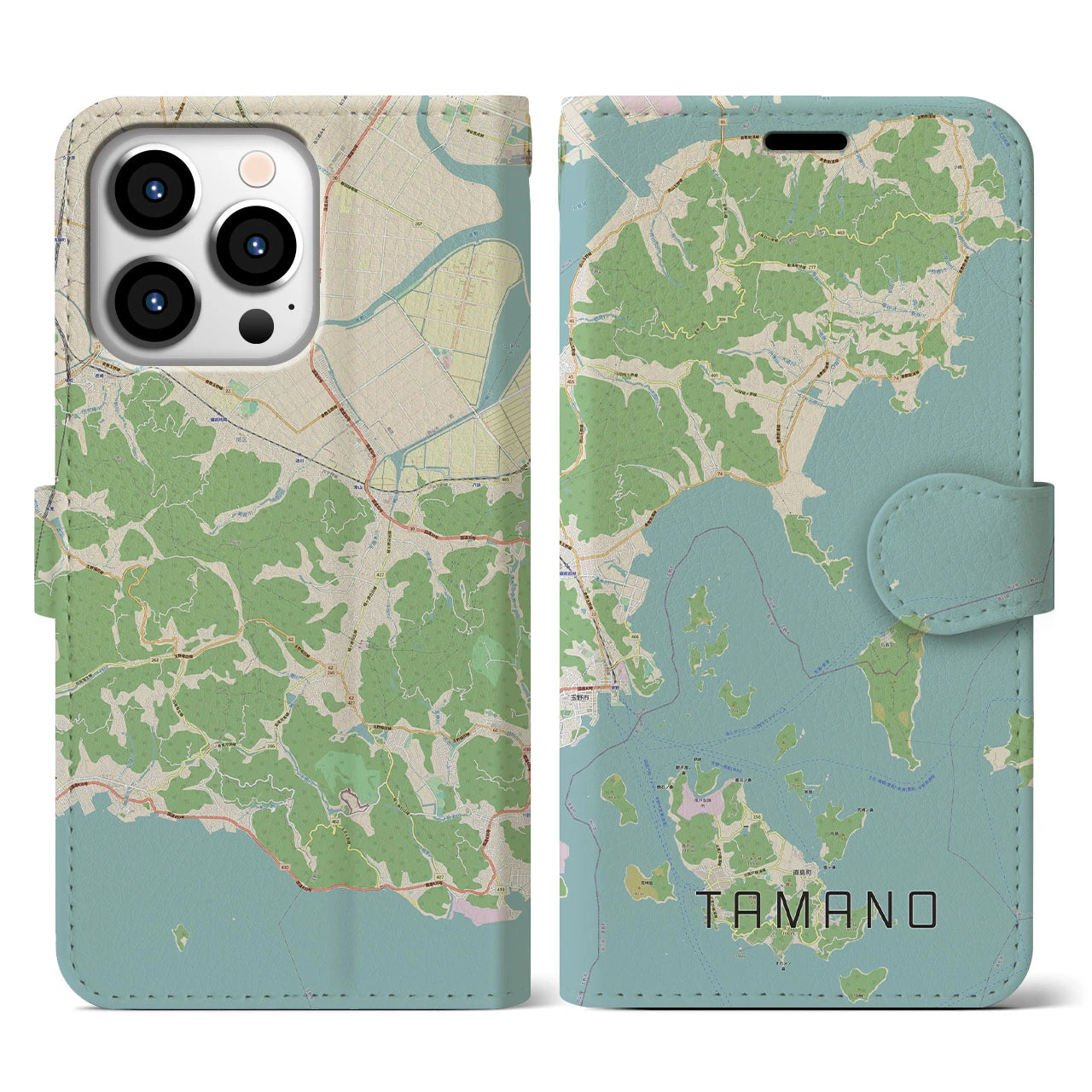 【玉野】地図柄iPhoneケース（手帳両面タイプ・ナチュラル）iPhone 13 Pro 用