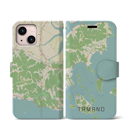 【玉野（岡山県）】地図柄iPhoneケース（手帳タイプ）ナチュラル・iPhone 13 mini 用