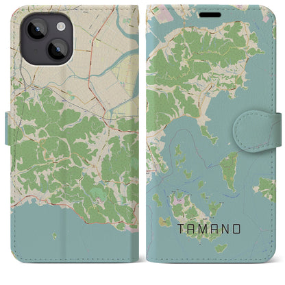 【玉野（岡山県）】地図柄iPhoneケース（手帳タイプ）ナチュラル・iPhone 14 Plus 用