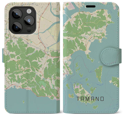 【玉野（岡山県）】地図柄iPhoneケース（手帳タイプ）ナチュラル・iPhone 15 Pro Max 用