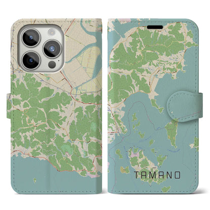 【玉野（岡山県）】地図柄iPhoneケース（手帳タイプ）ナチュラル・iPhone 15 Pro 用