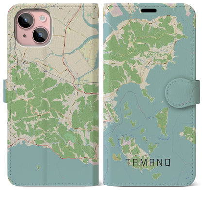 【玉野（岡山県）】地図柄iPhoneケース（手帳タイプ）ナチュラル・iPhone 15 Plus 用