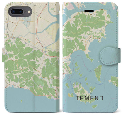 【玉野（岡山県）】地図柄iPhoneケース（手帳タイプ）ナチュラル・iPhone 8Plus /7Plus / 6sPlus / 6Plus 用