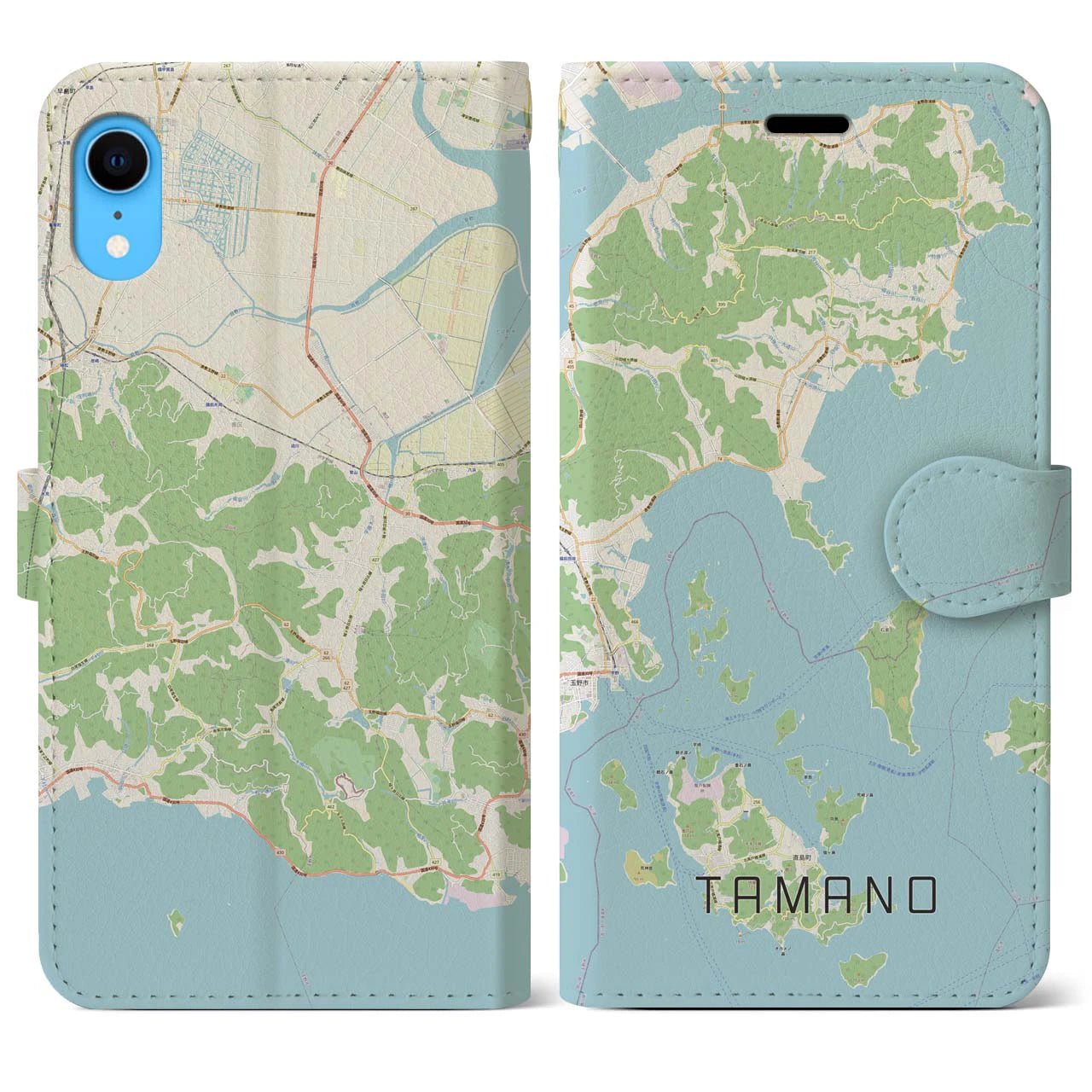 【玉野】地図柄iPhoneケース（手帳両面タイプ・ナチュラル）iPhone XR 用