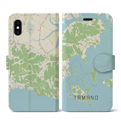 【玉野（岡山県）】地図柄iPhoneケース（手帳タイプ）ナチュラル・iPhone XS / X 用