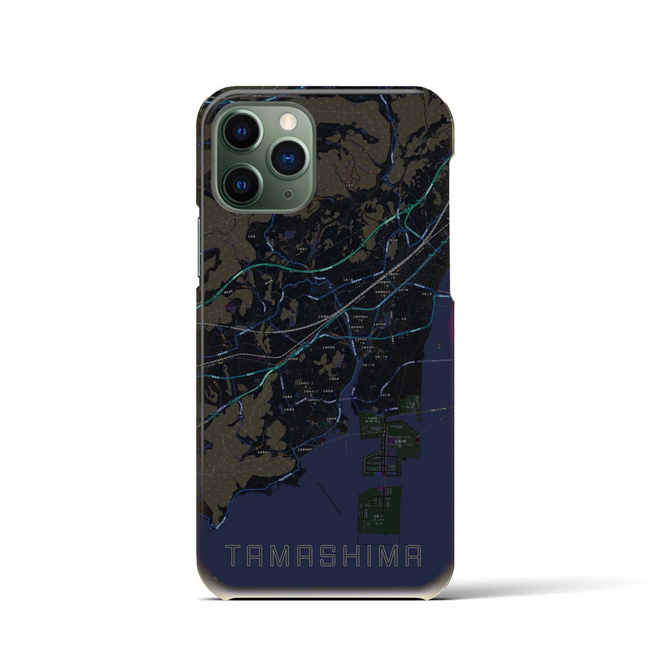 【玉島】地図柄iPhoneケース（バックカバータイプ・ブラック）iPhone 11 Pro 用