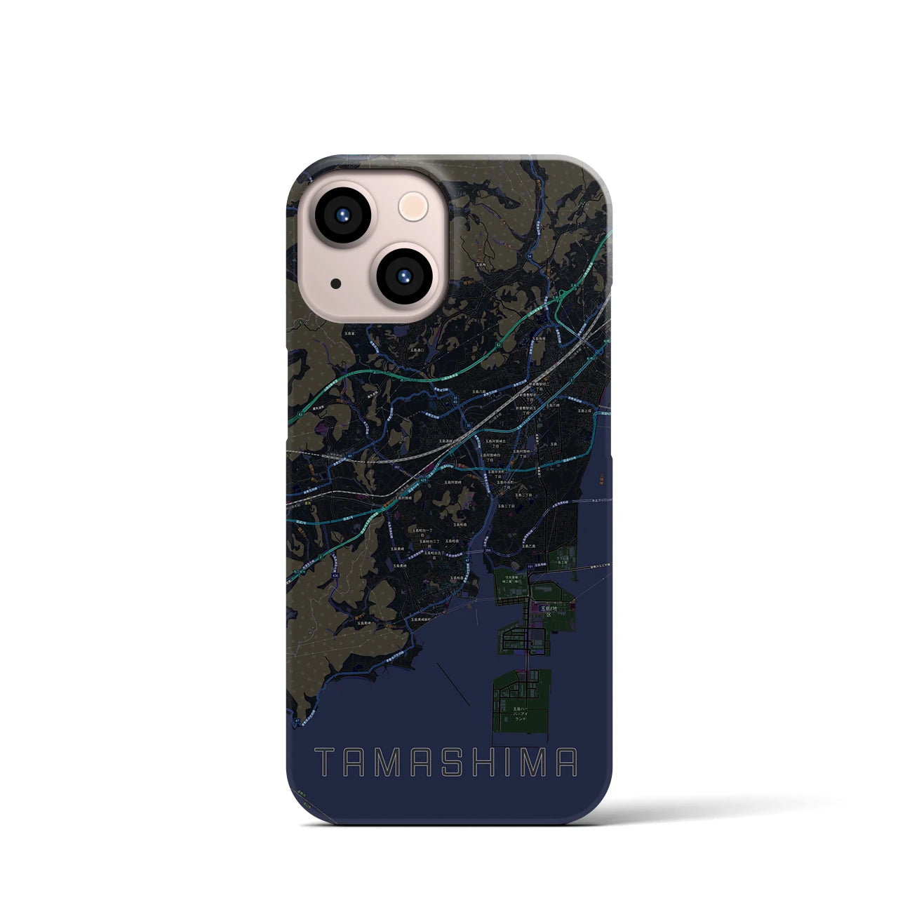 【玉島】地図柄iPhoneケース（バックカバータイプ・ブラック）iPhone 13 mini 用