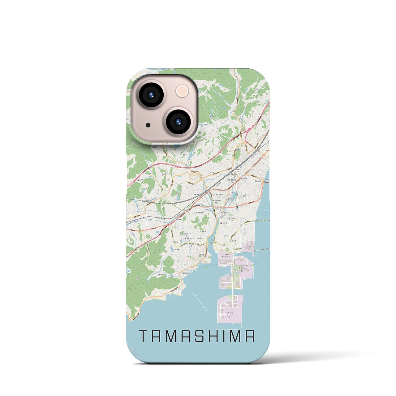 【玉島】地図柄iPhoneケース（バックカバータイプ・ナチュラル）iPhone 13 mini 用