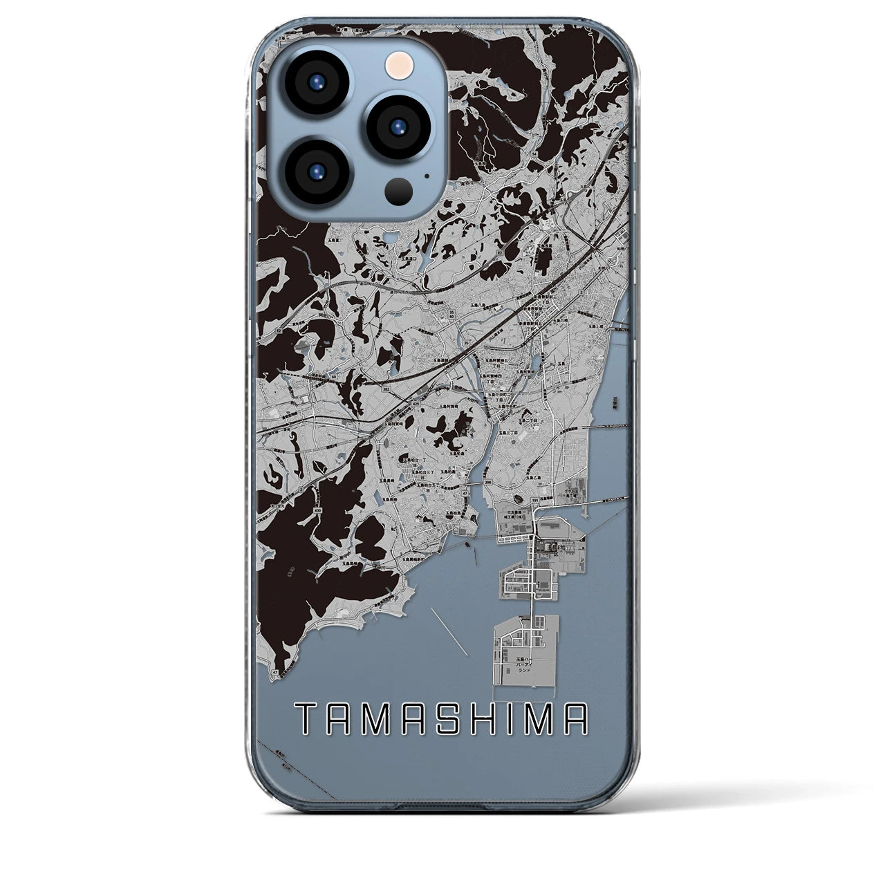 【玉島】地図柄iPhoneケース（クリアタイプ・モノトーン）iPhone 13 Pro Max 用