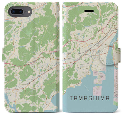 【玉島（岡山県）】地図柄iPhoneケース（手帳タイプ）ナチュラル・iPhone 8Plus /7Plus / 6sPlus / 6Plus 用