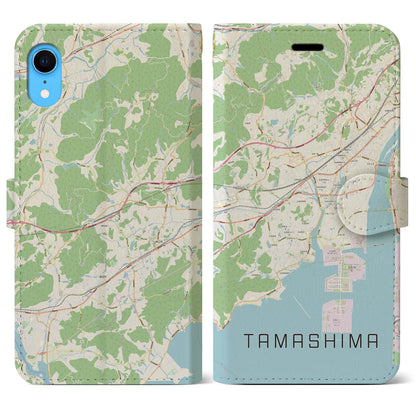 【玉島（岡山県）】地図柄iPhoneケース（手帳タイプ）ナチュラル・iPhone XR 用