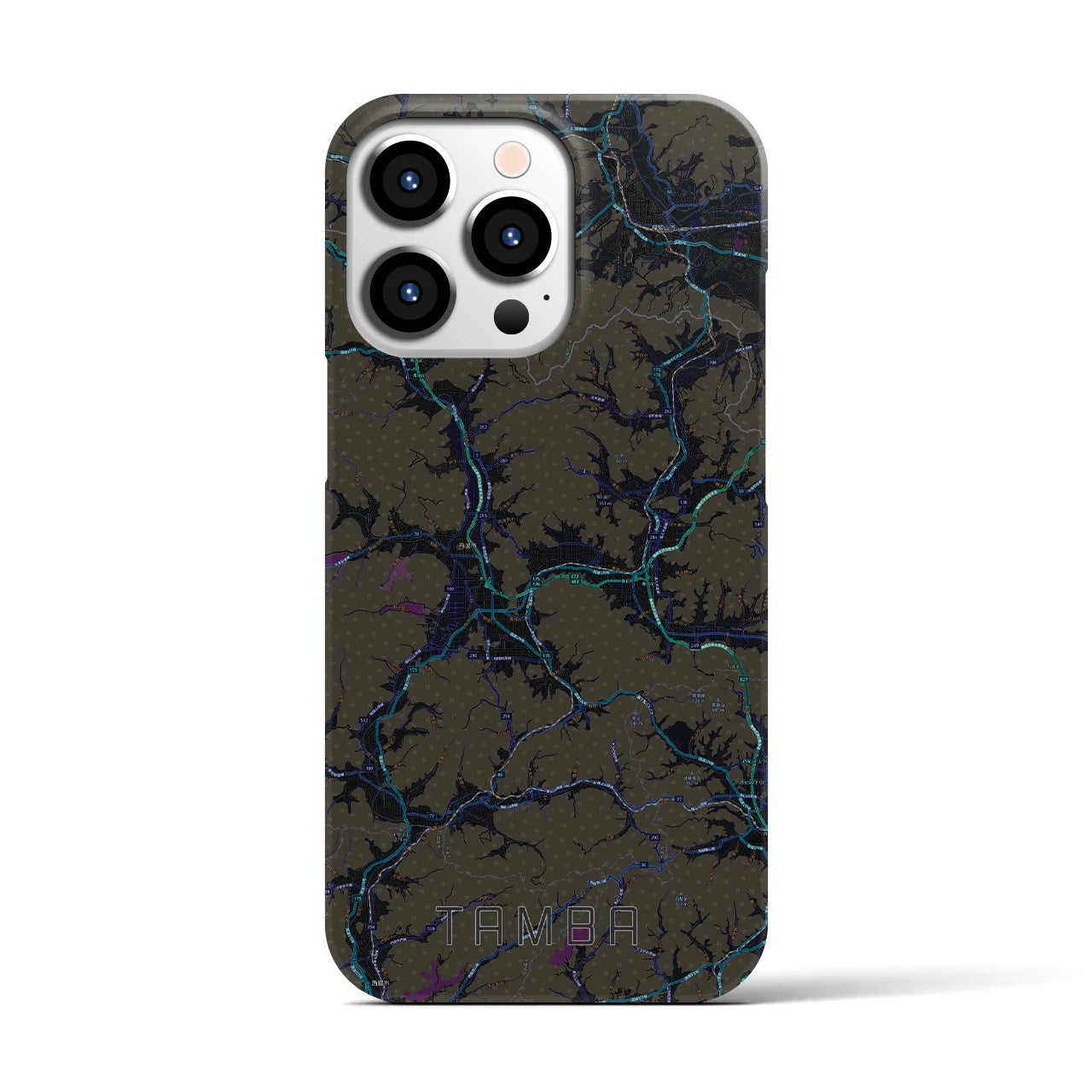 【丹波】地図柄iPhoneケース（バックカバータイプ・ブラック）iPhone 13 Pro 用