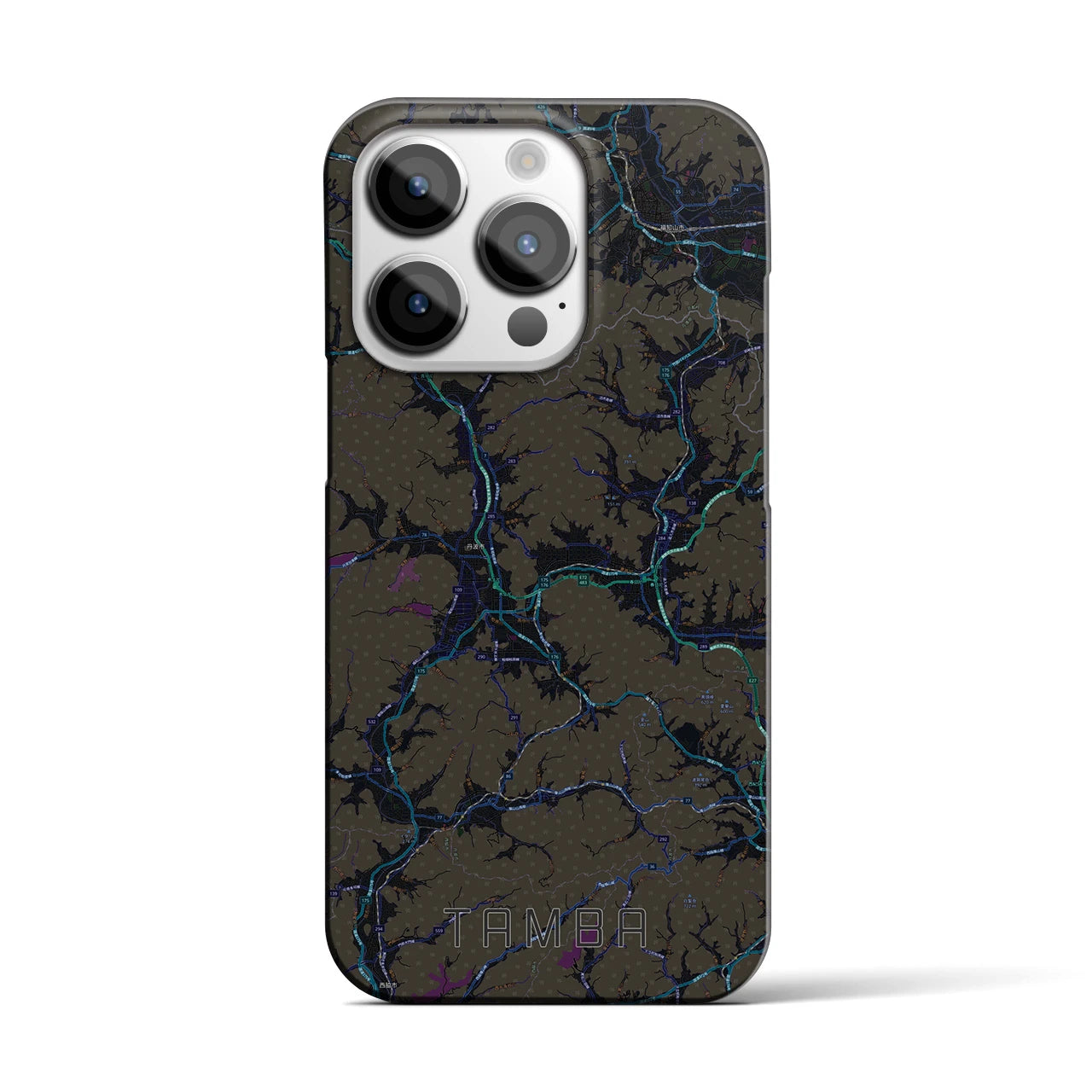 【丹波】地図柄iPhoneケース（バックカバータイプ・ブラック）iPhone 14 Pro 用