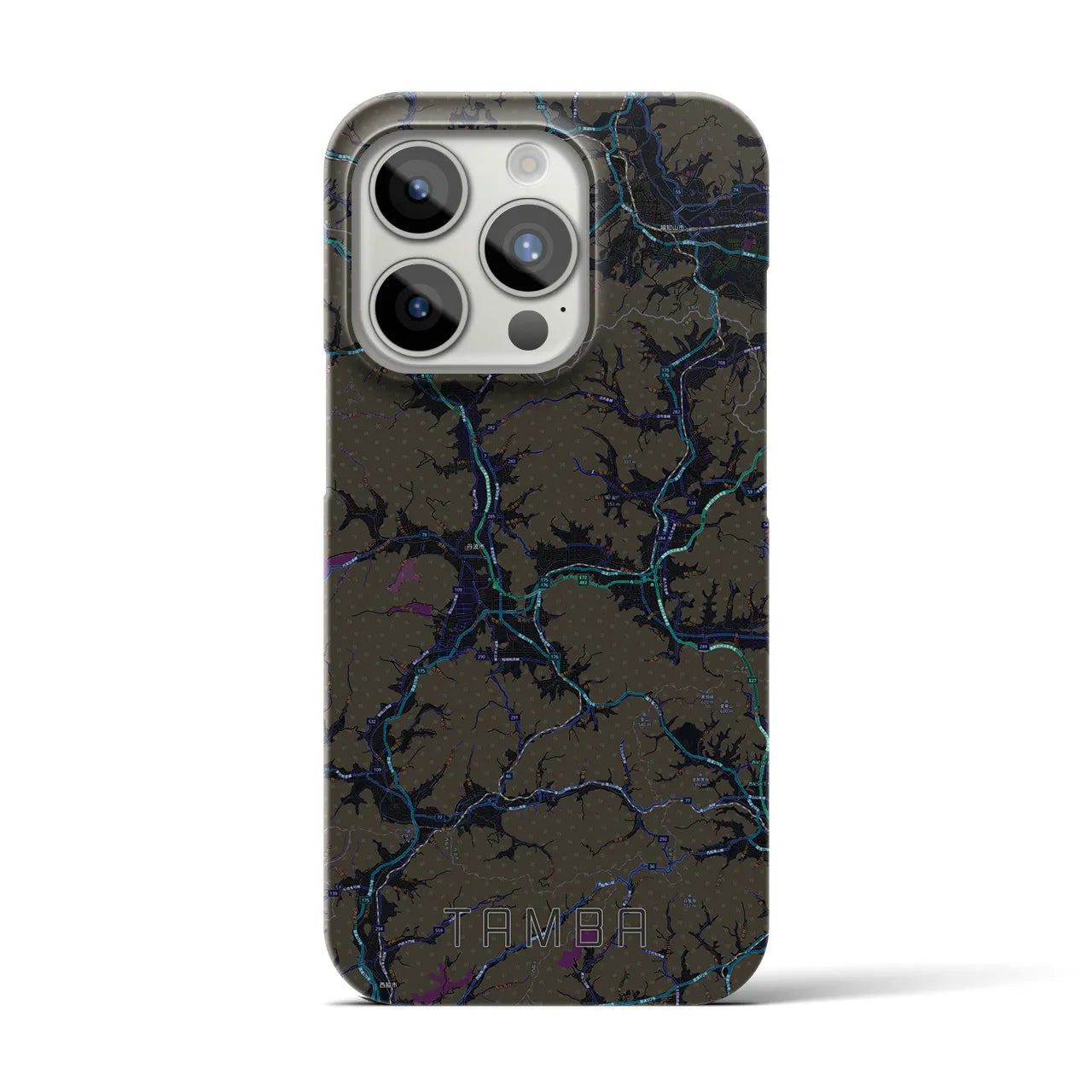 【丹波】地図柄iPhoneケース（バックカバータイプ・ブラック）iPhone 15 Pro 用