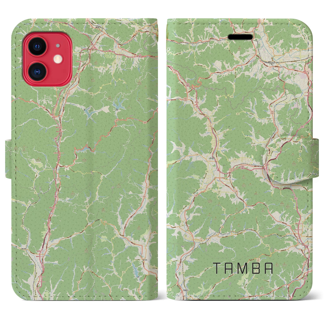 【丹波】地図柄iPhoneケース（手帳両面タイプ・ナチュラル）iPhone 11 用