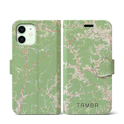 【丹波（兵庫県）】地図柄iPhoneケース（手帳タイプ）ナチュラル・iPhone 12 mini 用