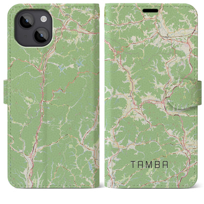 【丹波（兵庫県）】地図柄iPhoneケース（手帳タイプ）ナチュラル・iPhone 14 Plus 用