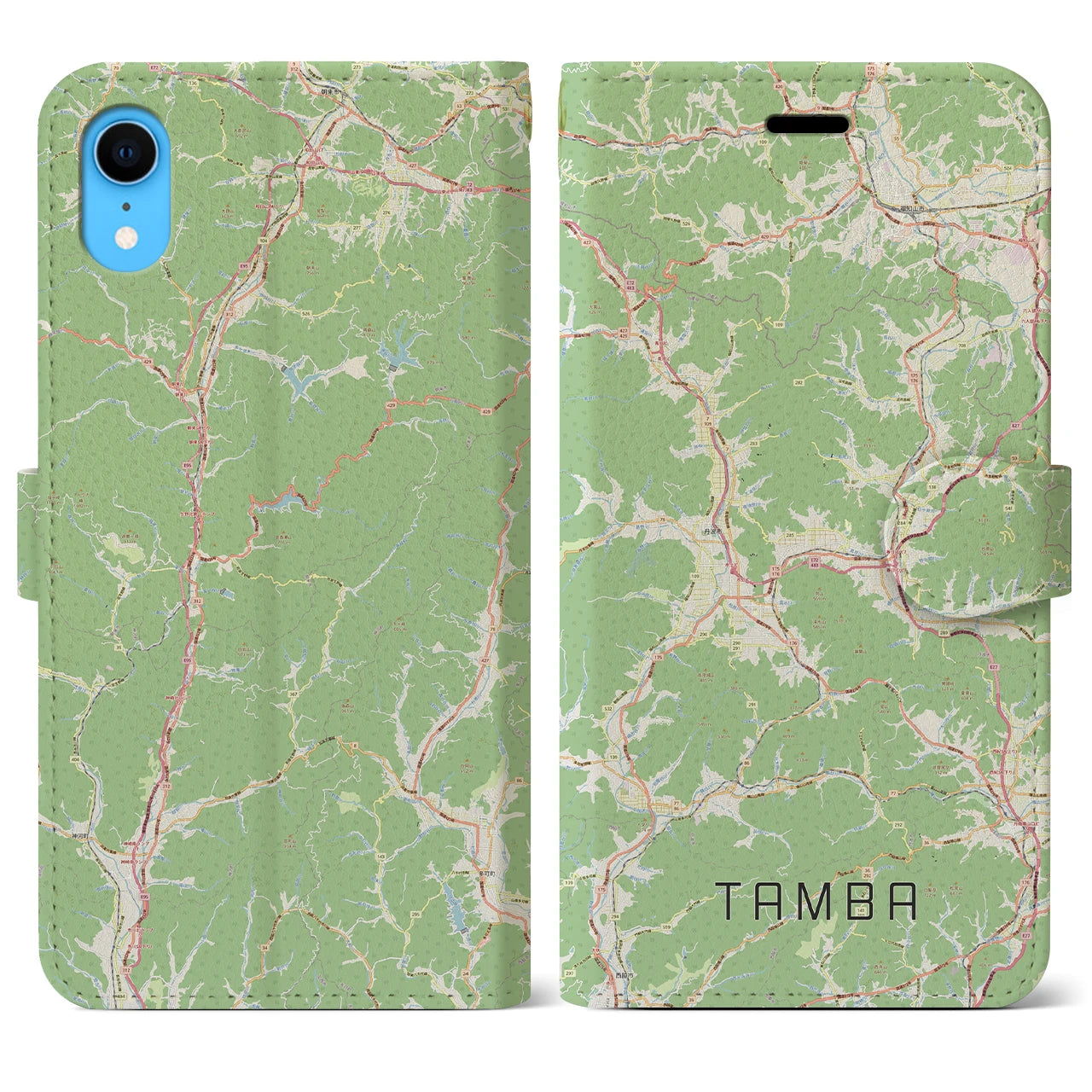【丹波】地図柄iPhoneケース（手帳両面タイプ・ナチュラル）iPhone XR 用