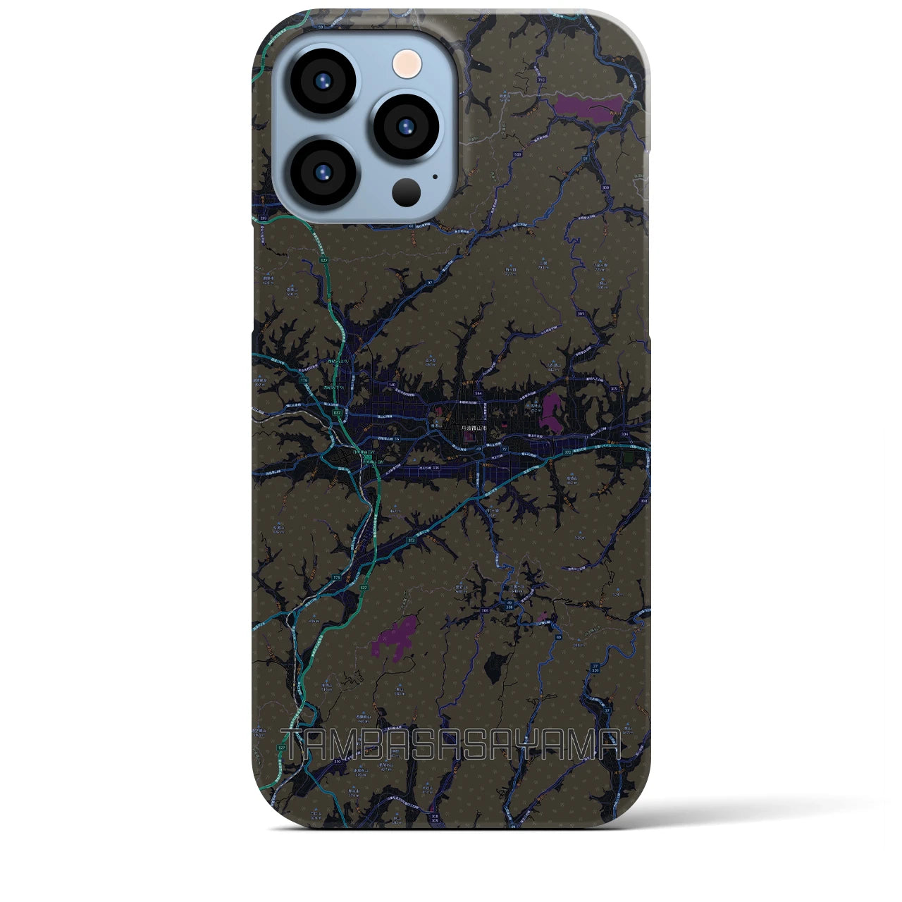 【丹波篠山】地図柄iPhoneケース（バックカバータイプ・ブラック）iPhone 13 Pro Max 用