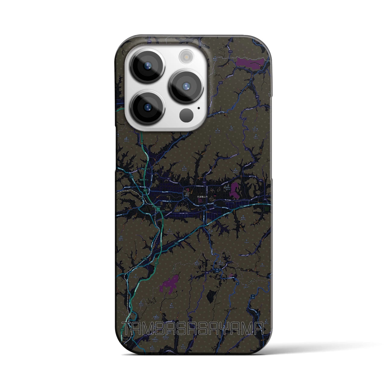 【丹波篠山】地図柄iPhoneケース（バックカバータイプ・ブラック）iPhone 14 Pro 用