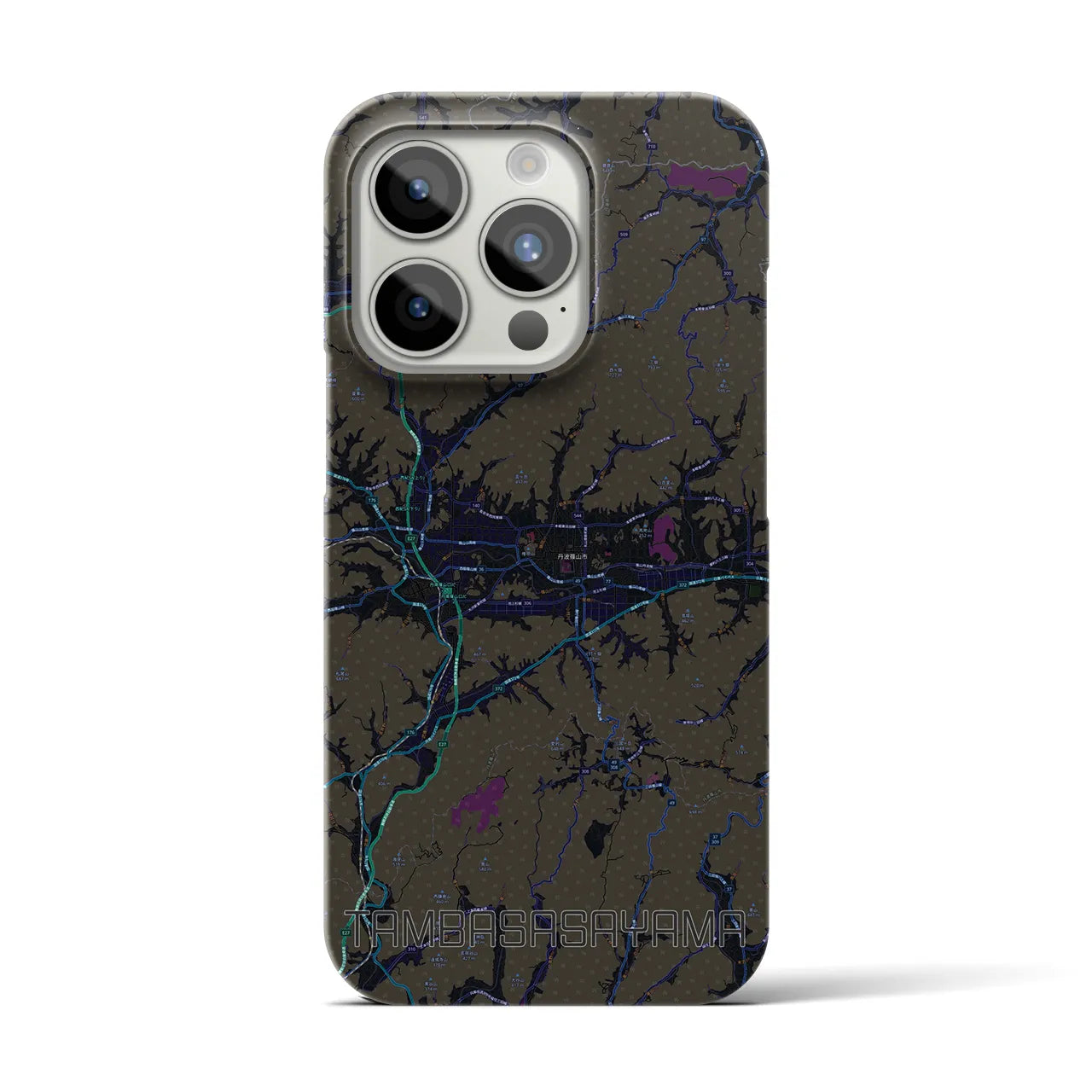 【丹波篠山】地図柄iPhoneケース（バックカバータイプ・ブラック）iPhone 15 Pro 用