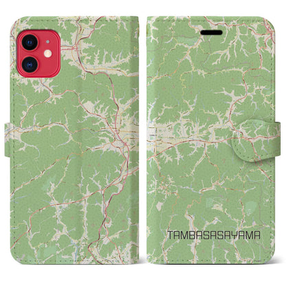 【丹波篠山（兵庫県）】地図柄iPhoneケース（手帳タイプ）ナチュラル・iPhone 11 用